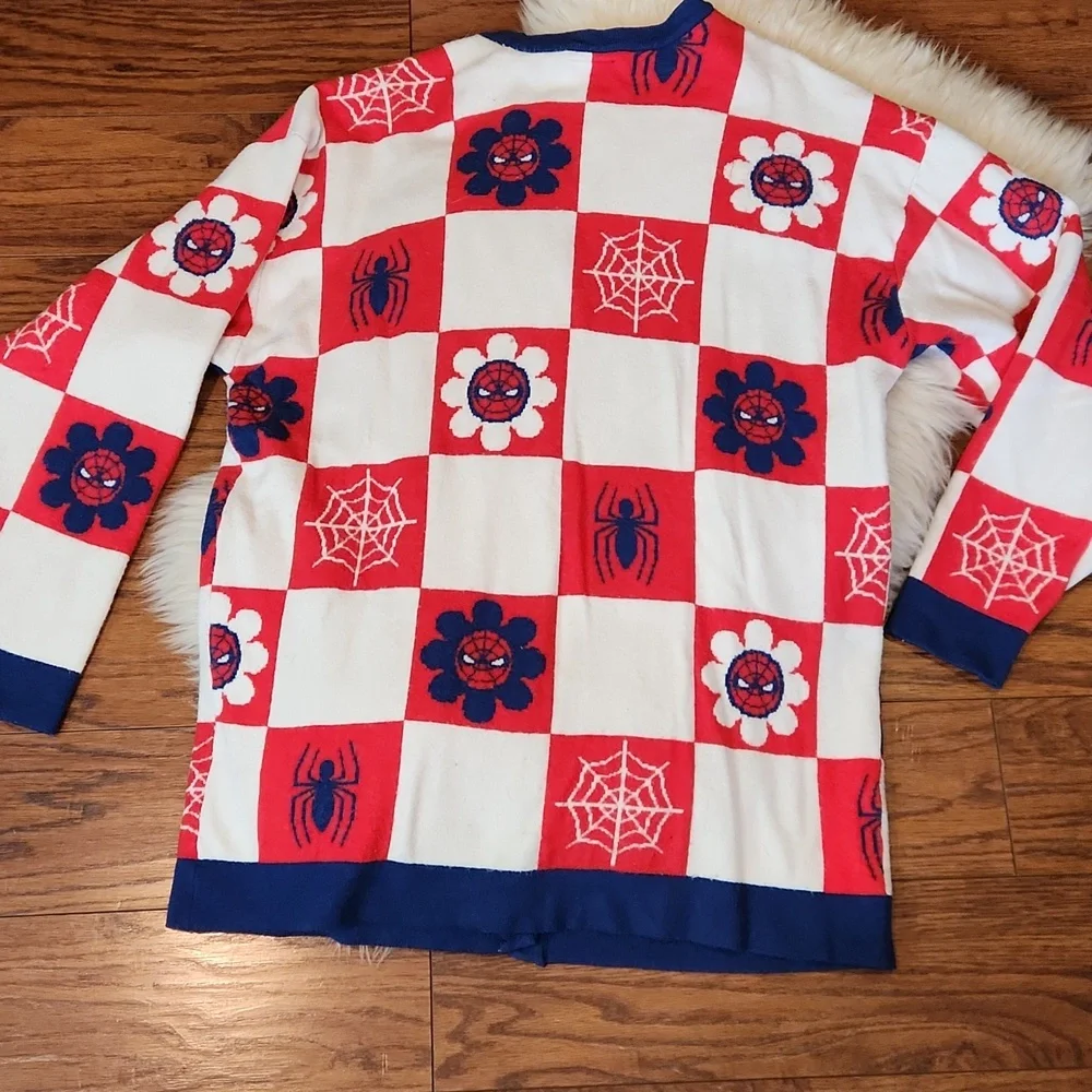 Marvel Spider-Man Floral Checkered Womens Cardigan - Picture 2 of 4